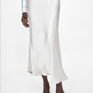 BRAND NEW GREY SATIN MIDI SKIRT